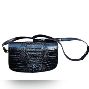 Chapelet Black Crocodile-Embossed Shoulder Bag